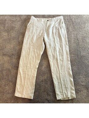 Tasso Elba 100% Linen Trousers Mens 34x32 Flat Front Summer Beach Pants
